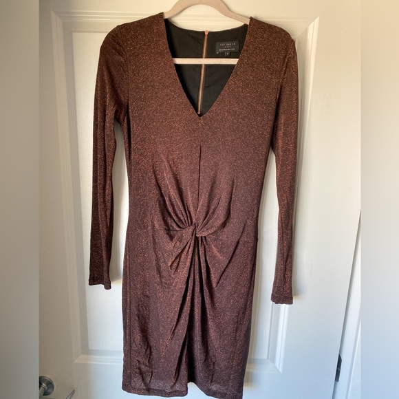 Ted Baker Lizzey Twist Copper Gold Dress | Size 6 | Mob Wife Style - Picture 4 of 8